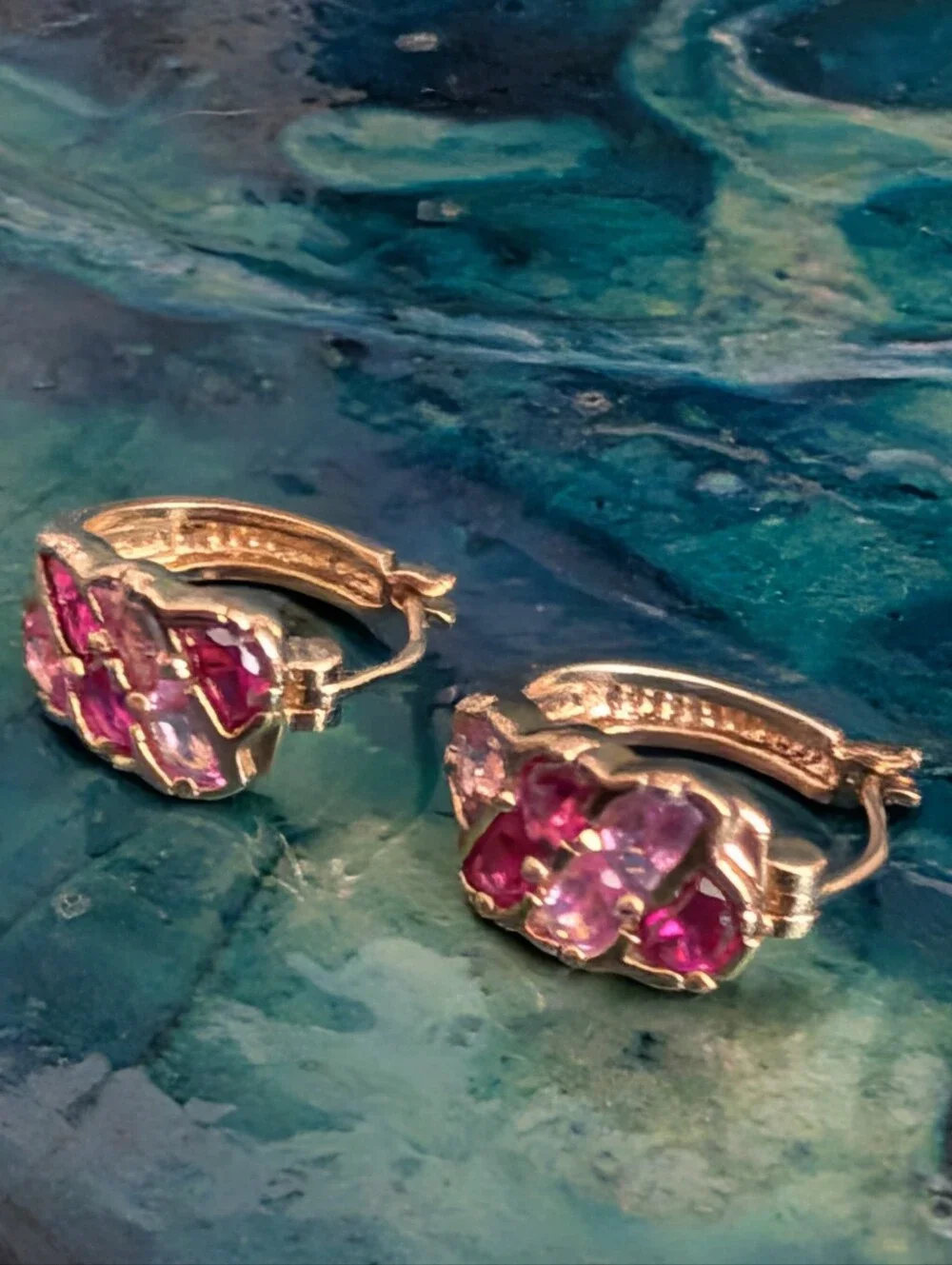 Amazing Rose Gold Plated Genuine Pink Sapphire Sterling Silver Hoop Earrings